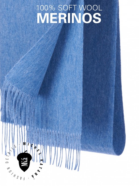 BLEU DE GLENCOE, длиный ШАРФ из мягчайшей шерсти MERINOS из пряжи средней тяжести, однотонная коллекционная линия UNITON-PLURALISM (Много-гранности) FT.W220_705544.75/BLEU
